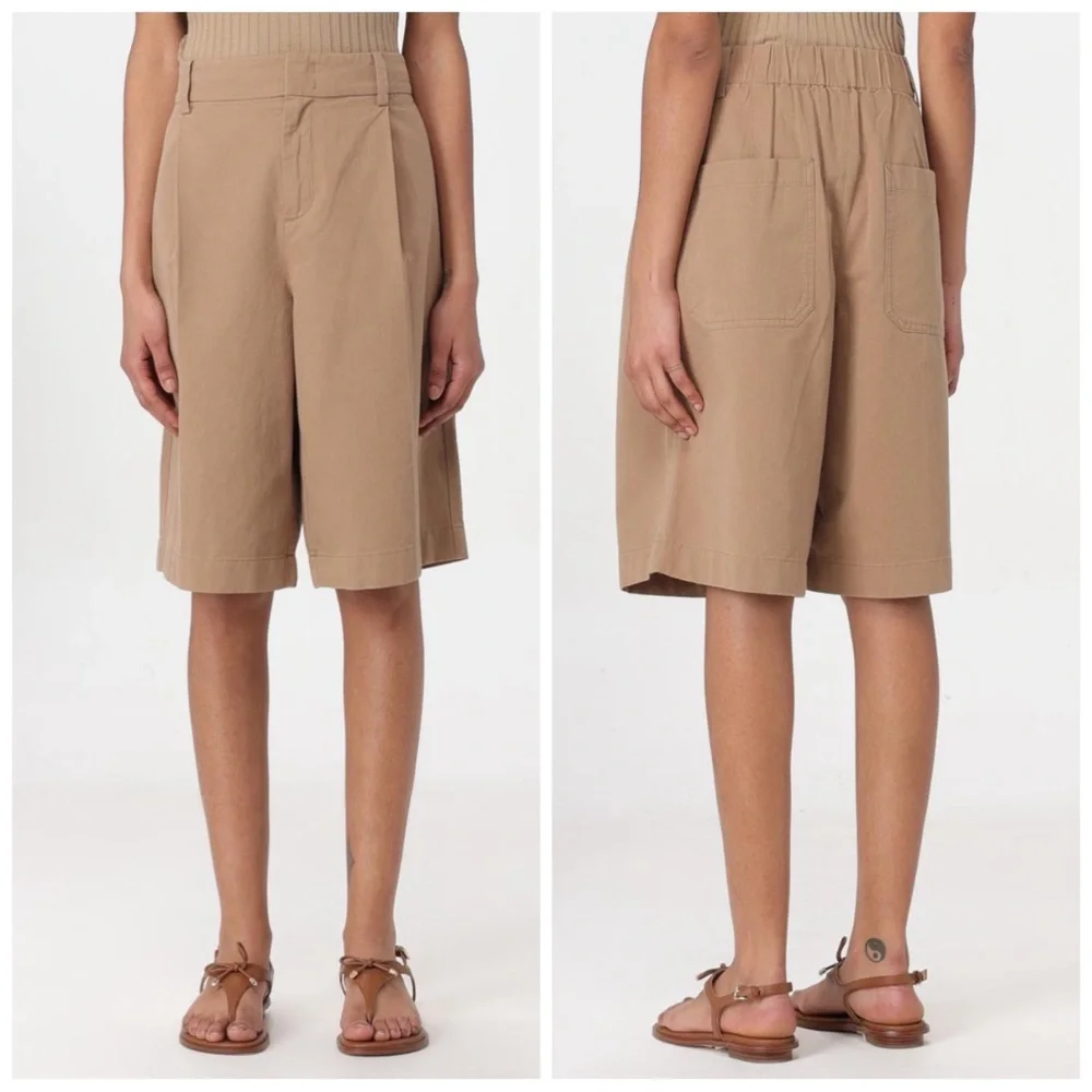•VINCE• Washed‎ High Waisted Cotton Twill Shorts in Cocoon Khaki Beige Size 16